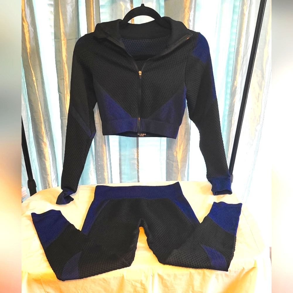 Women's 2 Piece Tracksuit Workout Set High Waist Leggings ZIP Crop Top Gym Cloth